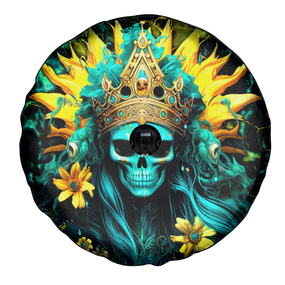 Sunflower Skull Spare Tire Cover Bitch I'm Not A Princess I'm The Fucking Queen - Wonder Print Shop