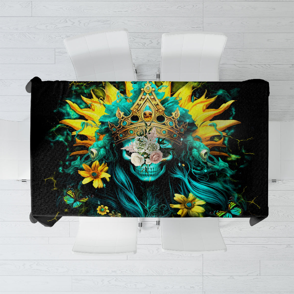 Sunflower Skull Tablecloth Bitch I'm Not A Princess I'm The Fucking Queen - Wonder Print Shop