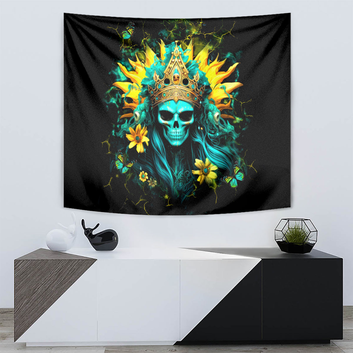 Sunflower Skull Tapestry Bitch I'm Not A Princess I'm The Fucking Queen - Wonder Print Shop