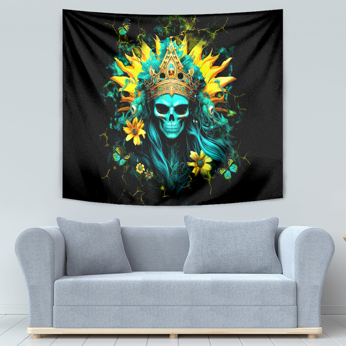 Sunflower Skull Tapestry Bitch I'm Not A Princess I'm The Fucking Queen - Wonder Print Shop