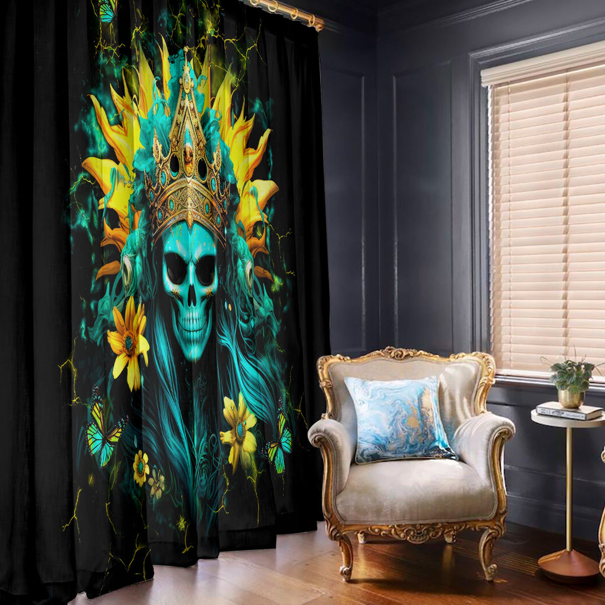 Sunflower Skull Window Curtain Bitch I'm Not A Princess I'm The Fucking Queen - Wonder Print Shop