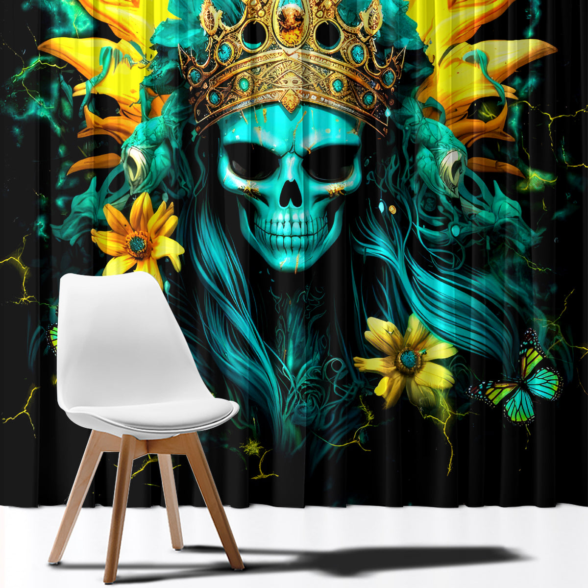 Sunflower Skull Window Curtain Bitch I'm Not A Princess I'm The Fucking Queen - Wonder Print Shop