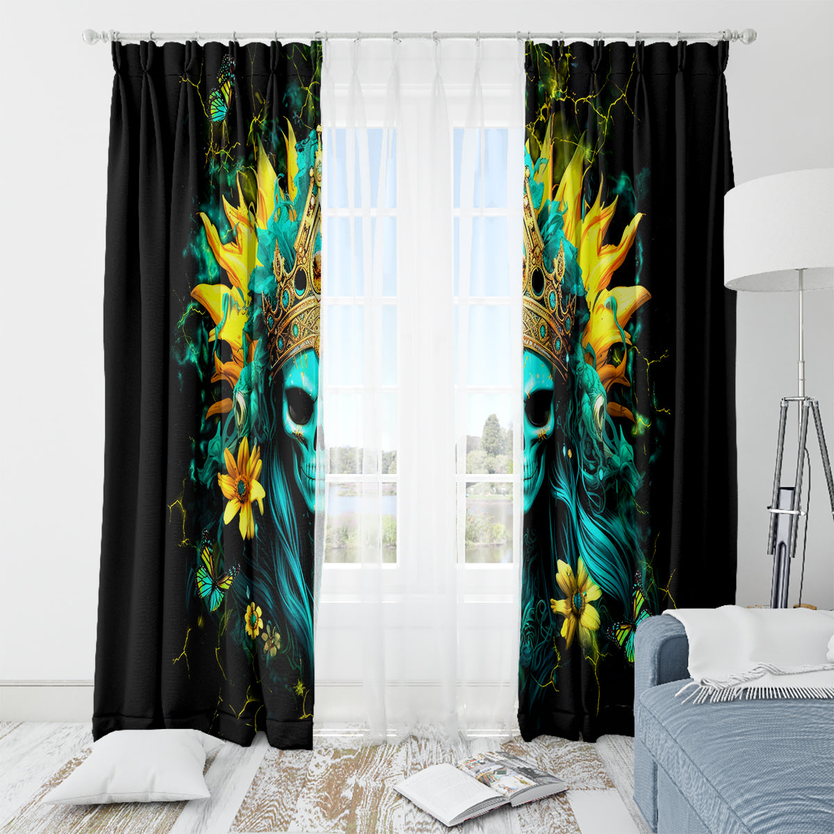 Sunflower Skull Window Curtain Bitch I'm Not A Princess I'm The Fucking Queen - Wonder Print Shop