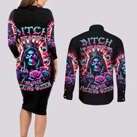 Thunder Skull Couples Matching Long Sleeve Bodycon Dress and Long Sleeve Button Shirt Bitch I'm Not A Princess I'm The Fucking Queen - Wonder Print Shop