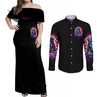 Thunder Skull Couples Matching Off Shoulder Maxi Dress and Long Sleeve Button Shirt Bitch I'm Not A Princess I'm The Fucking Queen - Wonder Print Shop