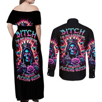 Thunder Skull Couples Matching Off Shoulder Maxi Dress and Long Sleeve Button Shirt Bitch I'm Not A Princess I'm The Fucking Queen - Wonder Print Shop