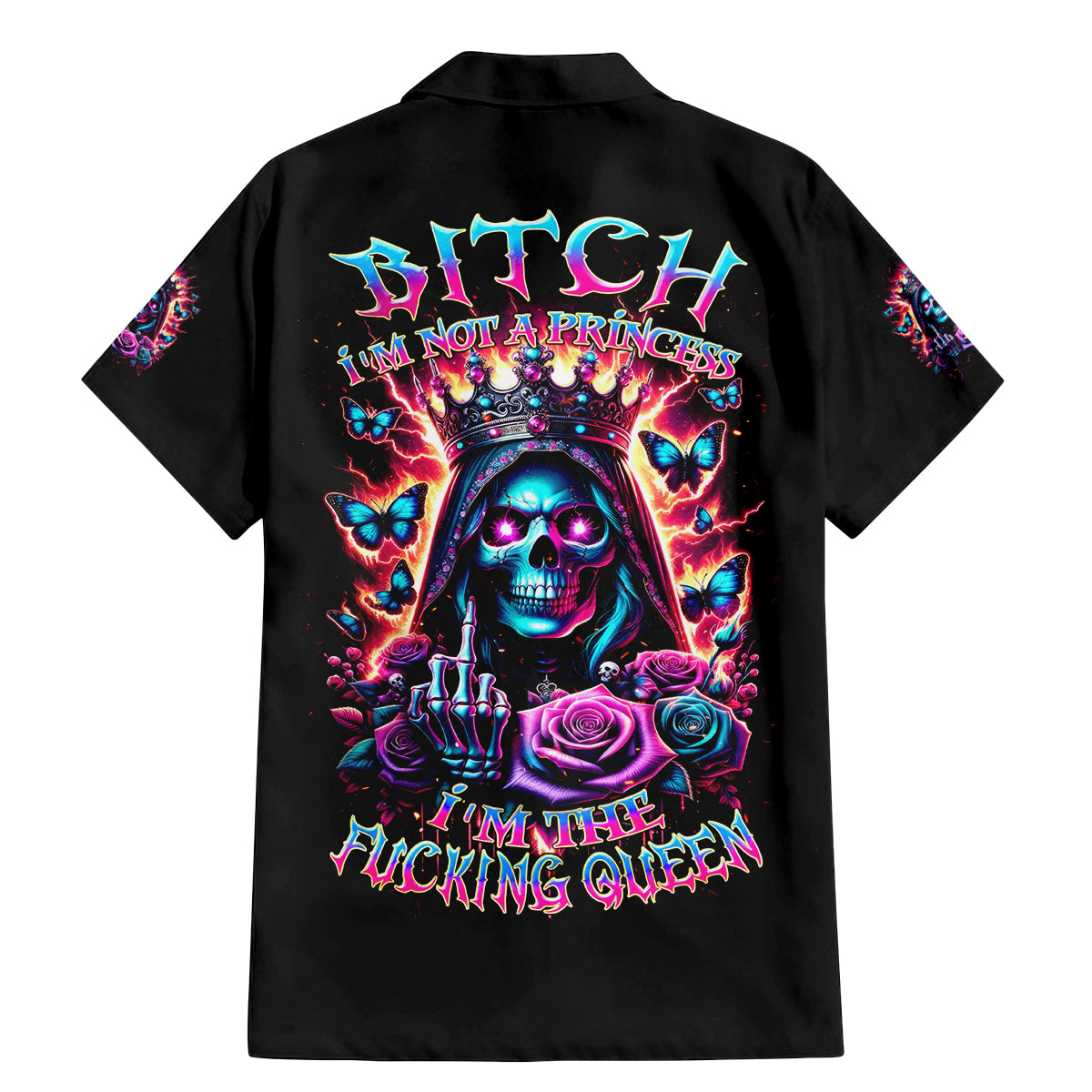 Thunder Skull Family Matching Mermaid Dress and Hawaiian Shirt Bitch I'm Not A Princess I'm The Fucking Queen - Wonder Print Shop