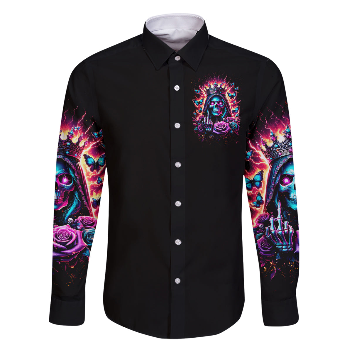 Thunder Skull Family Matching Mermaid Dress and Hawaiian Shirt Bitch I'm Not A Princess I'm The Fucking Queen - Wonder Print Shop