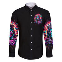 Thunder Skull Family Matching Off Shoulder Long Sleeve Dress and Hawaiian Shirt Bitch I'm Not A Princess I'm The Fucking Queen - Wonder Print Shop