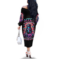 Thunder Skull Family Matching Off Shoulder Long Sleeve Dress and Hawaiian Shirt Bitch I'm Not A Princess I'm The Fucking Queen - Wonder Print Shop