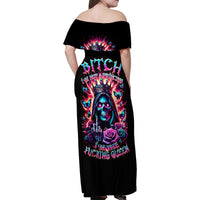 Thunder Skull Family Matching Off Shoulder Maxi Dress and Hawaiian Shirt Bitch I'm Not A Princess I'm The Fucking Queen - Wonder Print Shop