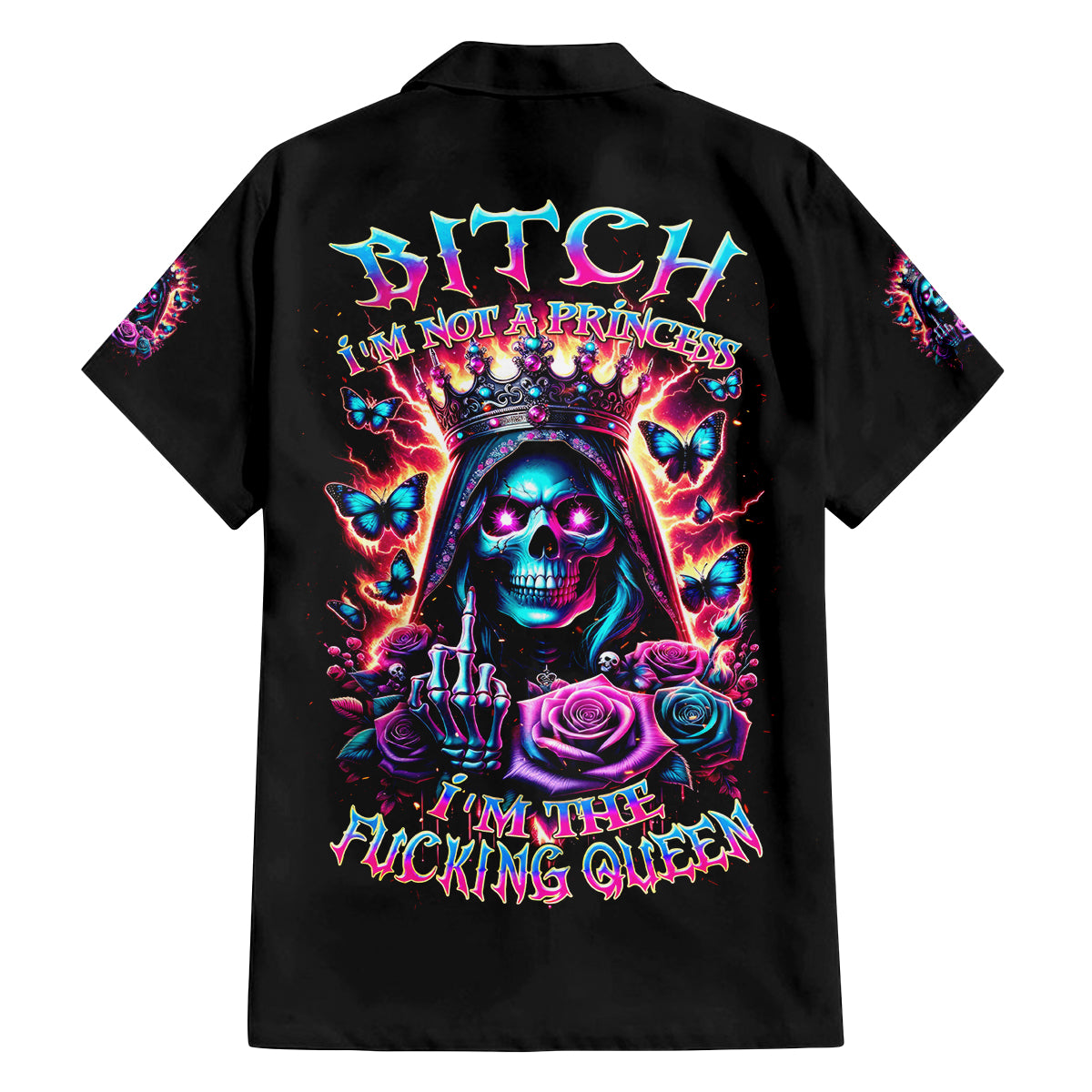 Thunder Skull Family Matching Off Shoulder Short Dress and Hawaiian Shirt Bitch I'm Not A Princess I'm The Fucking Queen - Wonder Print Shop