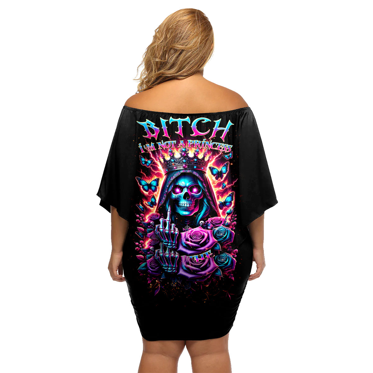Thunder Skull Family Matching Off Shoulder Short Dress and Hawaiian Shirt Bitch I'm Not A Princess I'm The Fucking Queen - Wonder Print Shop