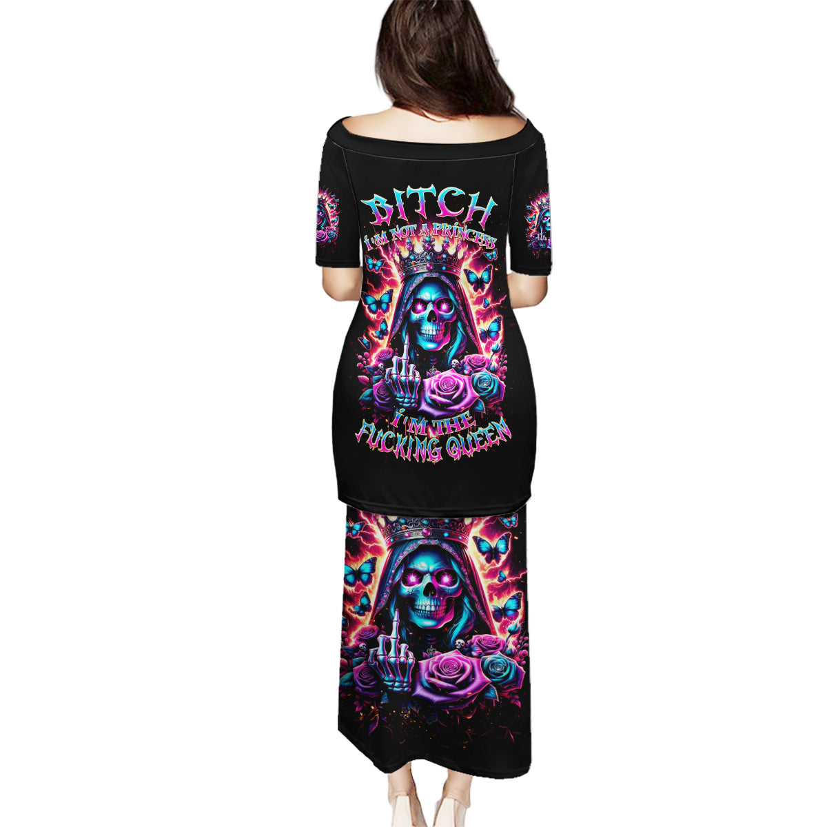 Thunder Skull Family Matching Puletasi and Hawaiian Shirt Bitch I'm Not A Princess I'm The Fucking Queen - Wonder Print Shop