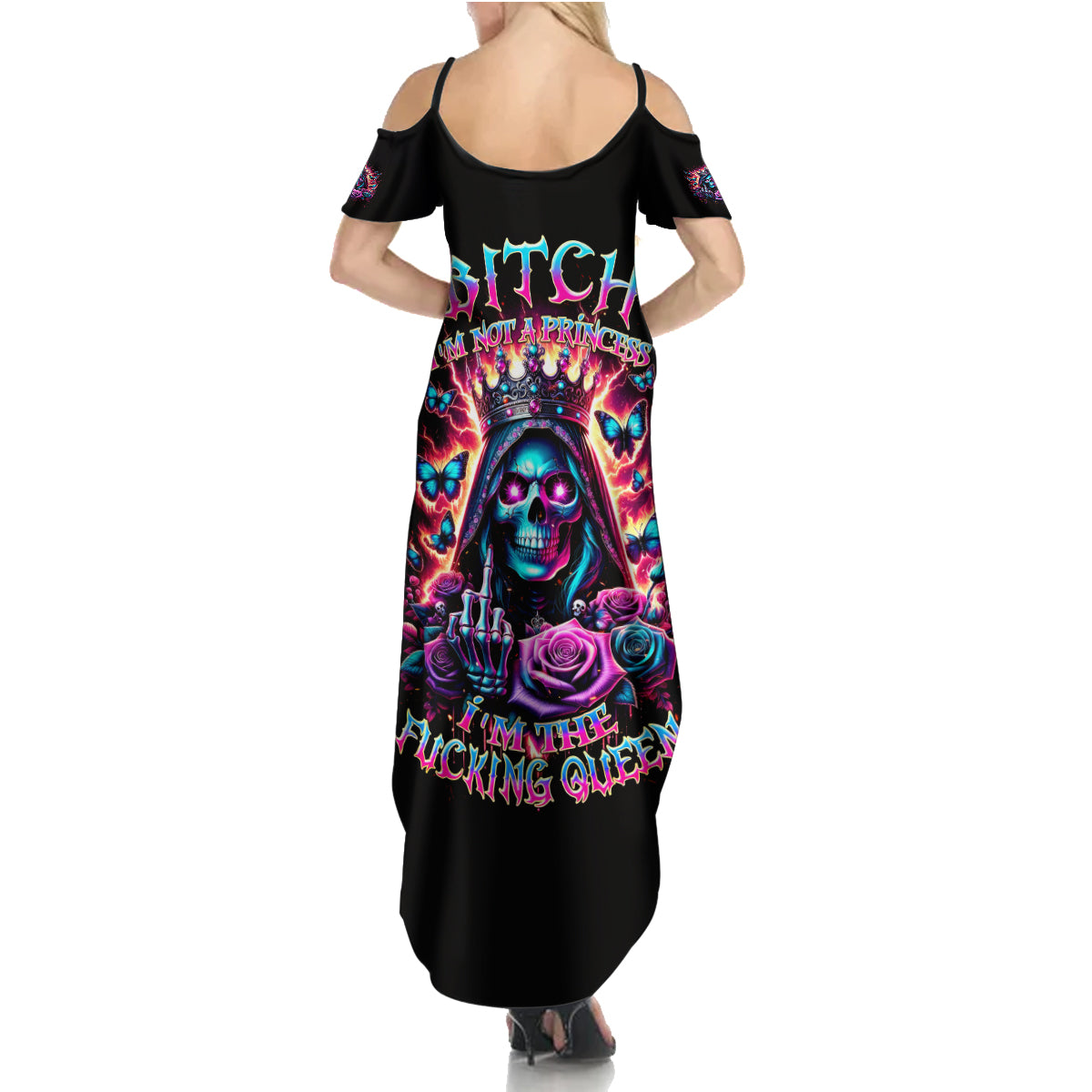 Thunder Skull Family Matching Summer Maxi Dress and Hawaiian Shirt Bitch I'm Not A Princess I'm The Fucking Queen - Wonder Print Shop