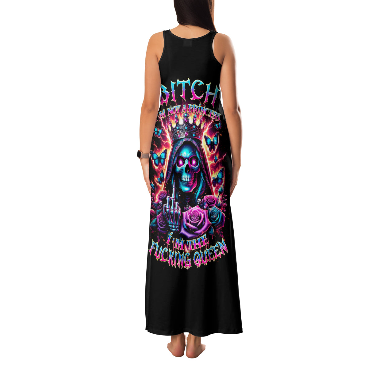Thunder Skull Family Matching Tank Maxi Dress and Hawaiian Shirt Bitch I'm Not A Princess I'm The Fucking Queen - Wonder Print Shop
