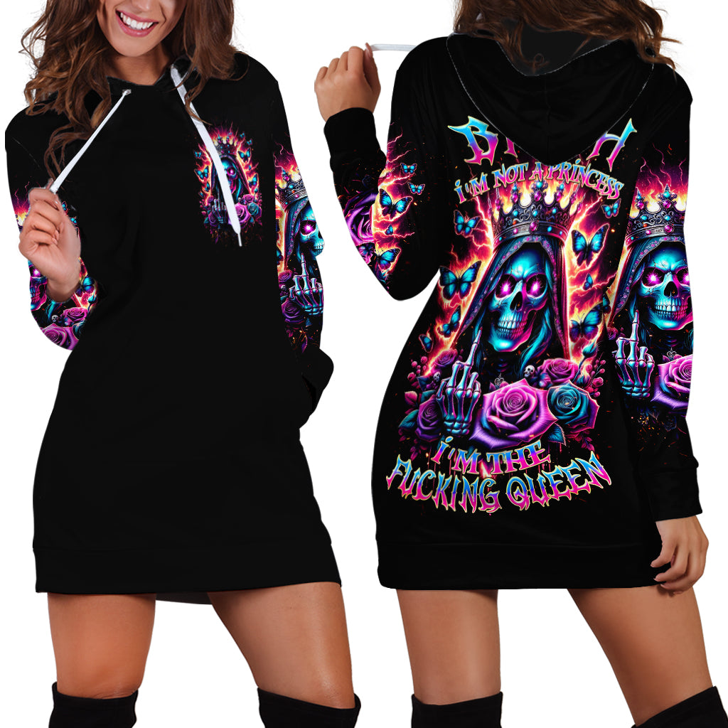Thunder Skull Hoodie Dress Bitch I'm Not A Princess I'm The Fucking Queen - Wonder Print Shop