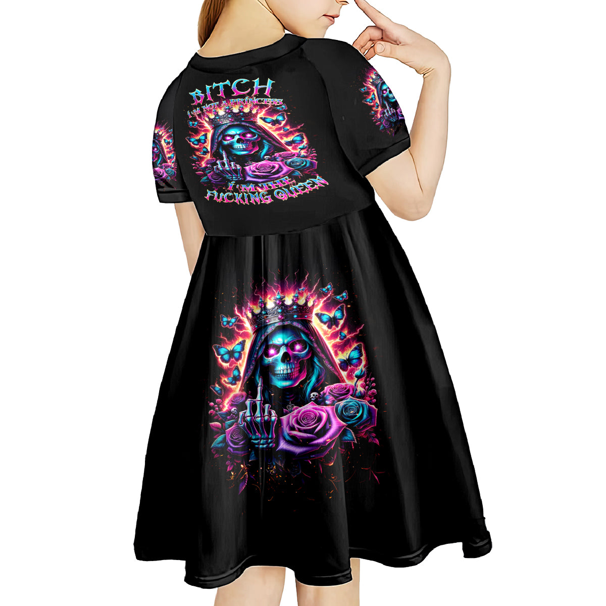 Thunder Skull Kid Short Sleeve Dress Bitch I'm Not A Princess I'm The Fucking Queen - Wonder Print Shop