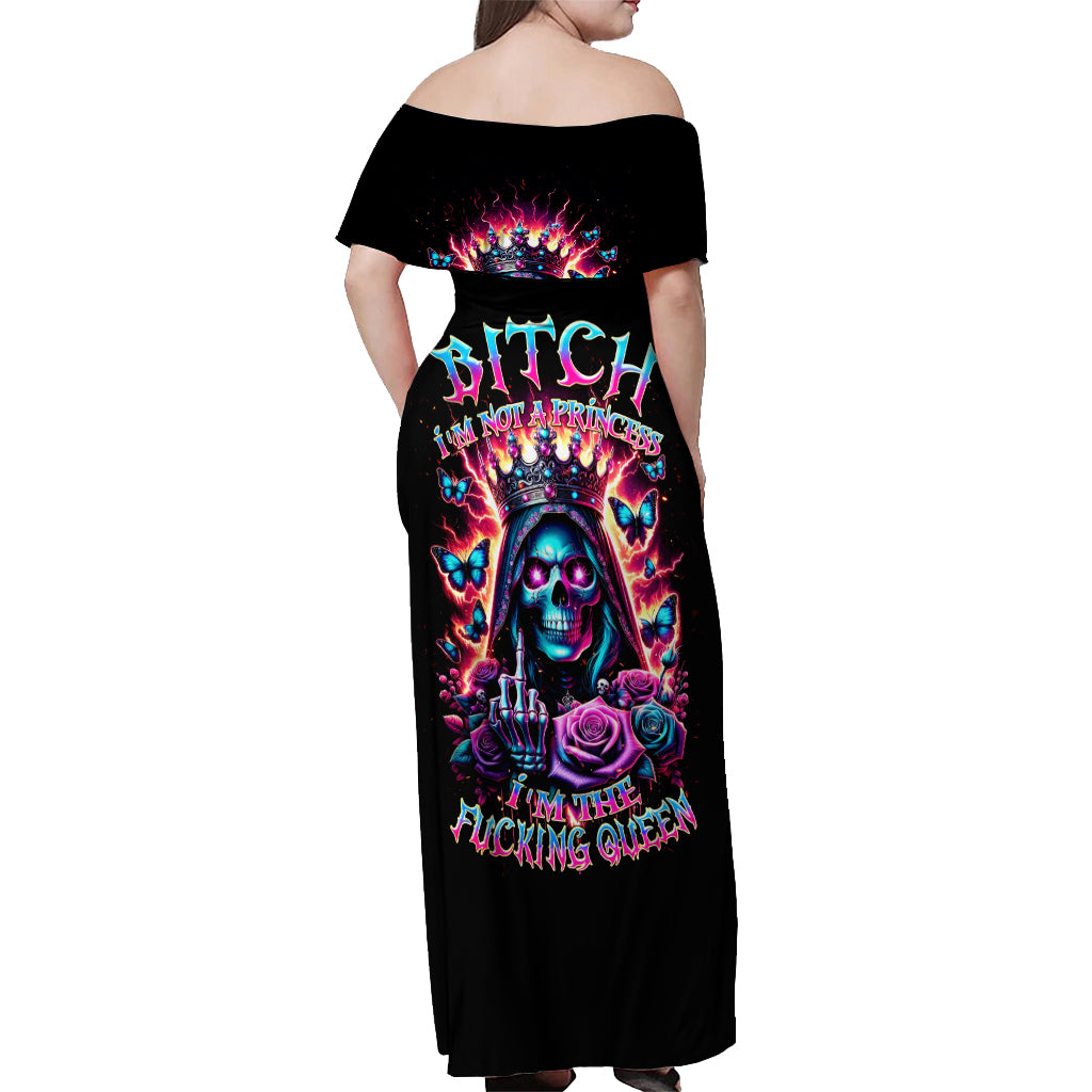 Thunder Skull Off Shoulder Maxi Dress Bitch I'm Not A Princess I'm The Fucking Queen - Wonder Print Shop