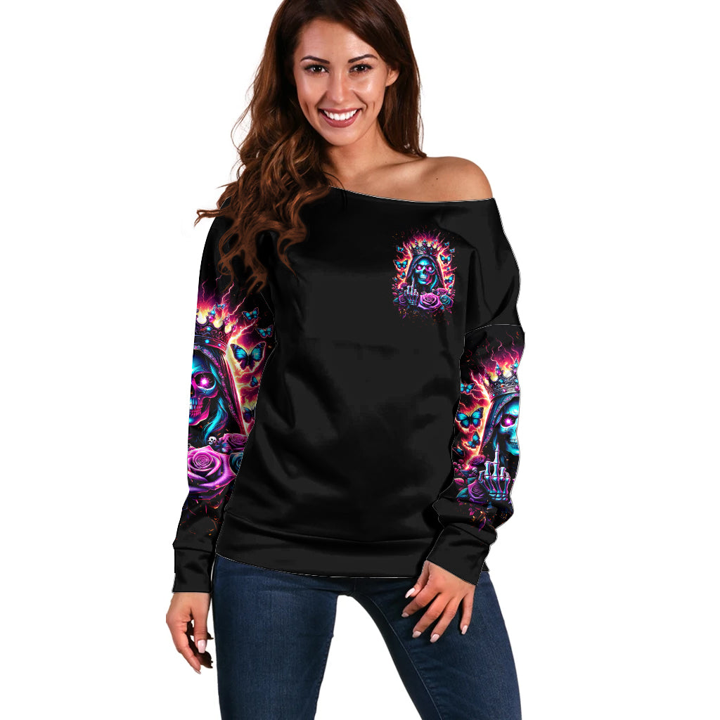 Thunder Skull Off Shoulder Sweater Bitch I'm Not A Princess I'm The Fucking Queen - Wonder Print Shop