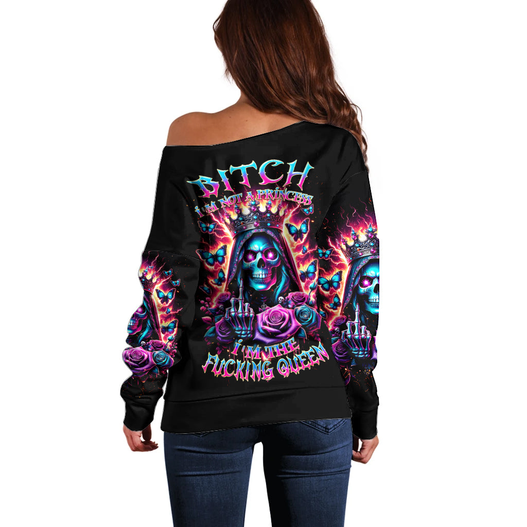 Thunder Skull Off Shoulder Sweater Bitch I'm Not A Princess I'm The Fucking Queen - Wonder Print Shop