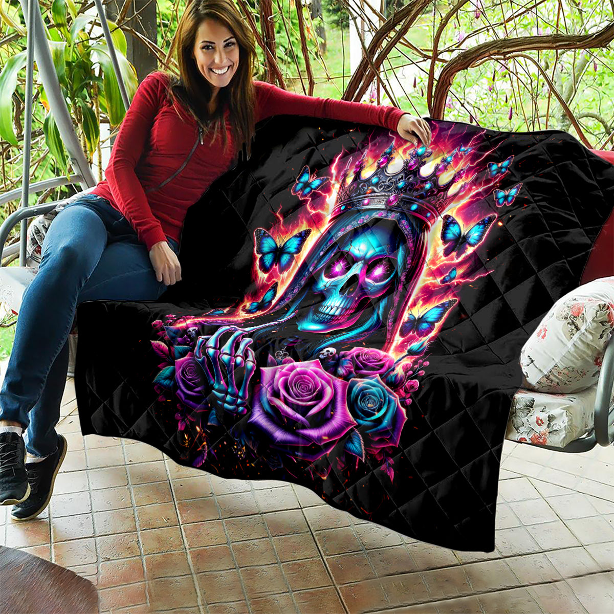 Thunder Skull Quilt Bitch I'm Not A Princess I'm The Fucking Queen - Wonder Print Shop