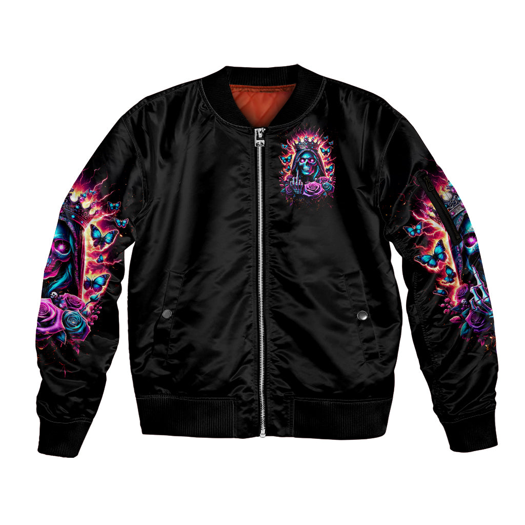 Thunder Skull Sleeve Zip Bomber Jacket Bitch I'm Not A Princess I'm The Fucking Queen - Wonder Print Shop