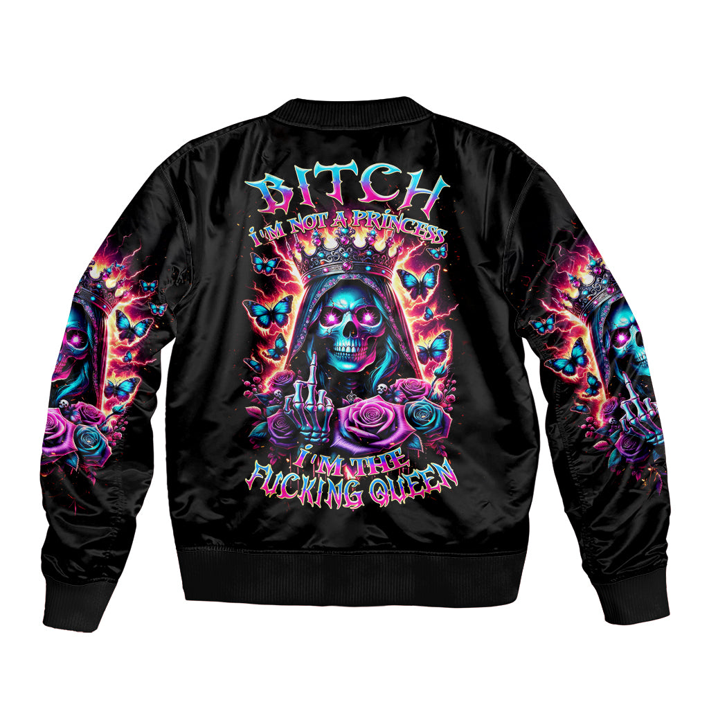 Thunder Skull Sleeve Zip Bomber Jacket Bitch I'm Not A Princess I'm The Fucking Queen - Wonder Print Shop
