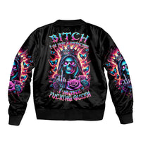 Thunder Skull Sleeve Zip Bomber Jacket Bitch I'm Not A Princess I'm The Fucking Queen - Wonder Print Shop