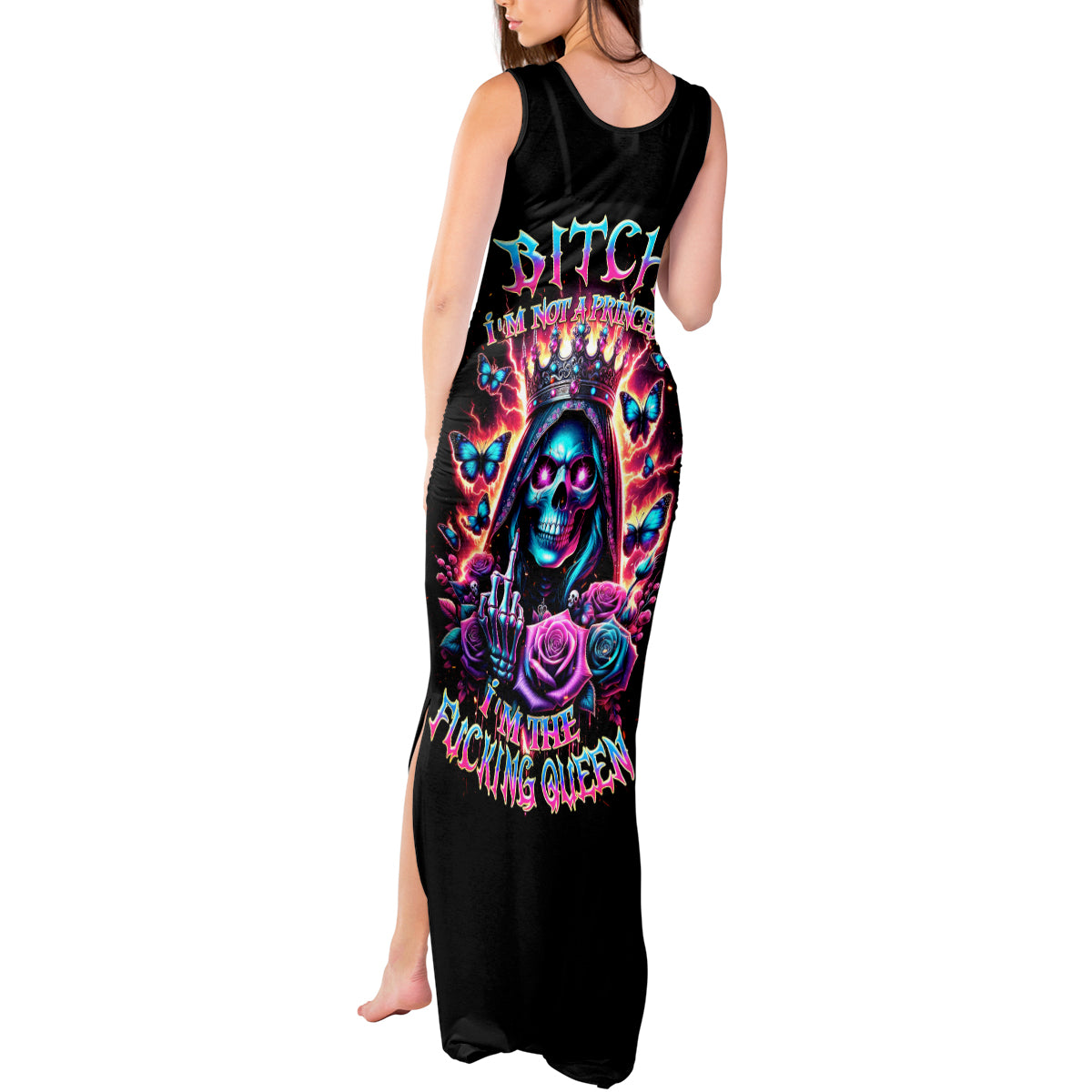 Thunder Skull Tank Maxi Dress Bitch I'm Not A Princess I'm The Fucking Queen - Wonder Print Shop
