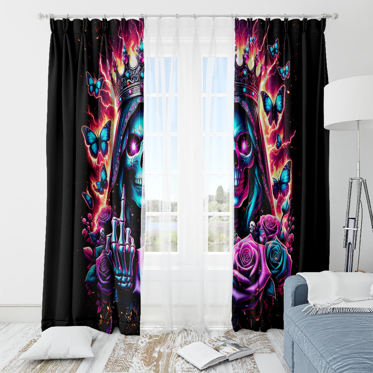 Thunder Skull Window Curtain Bitch I'm Not A Princess I'm The Fucking Queen - Wonder Print Shop