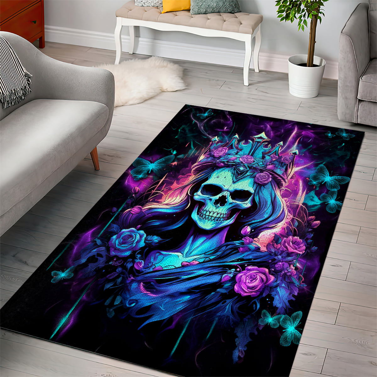Rose Skull Area Rug Bitch I'm Not A Princess I'm The Fucking Queen - Wonder Print Shop