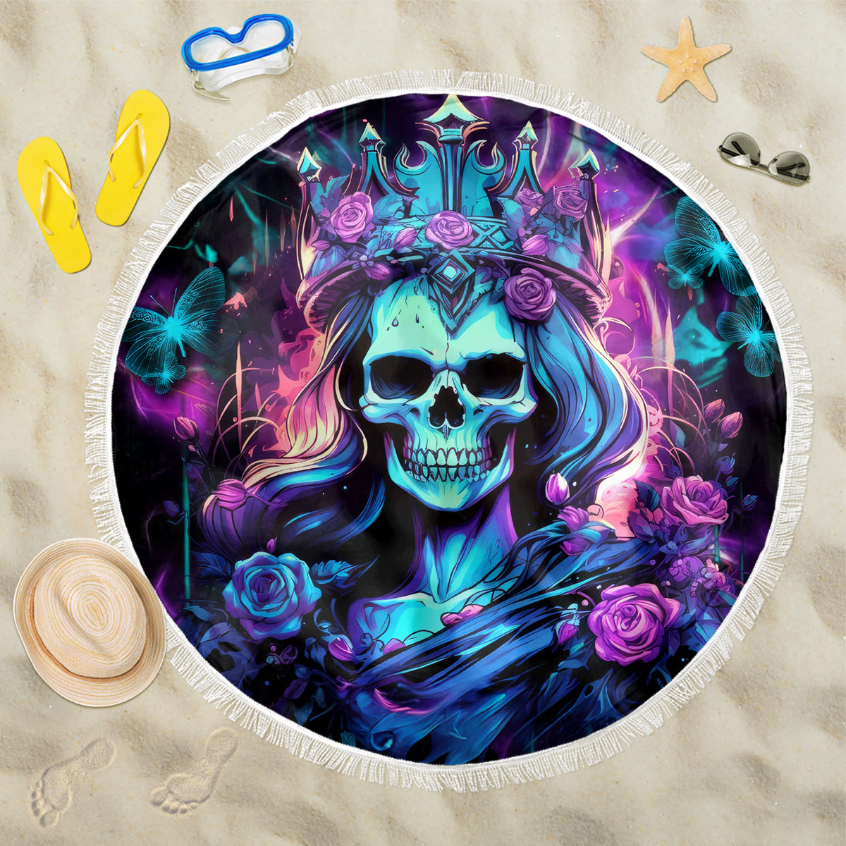 Rose Skull Beach Blanket Bitch I'm Not A Princess I'm The Fucking Queen - Wonder Print Shop