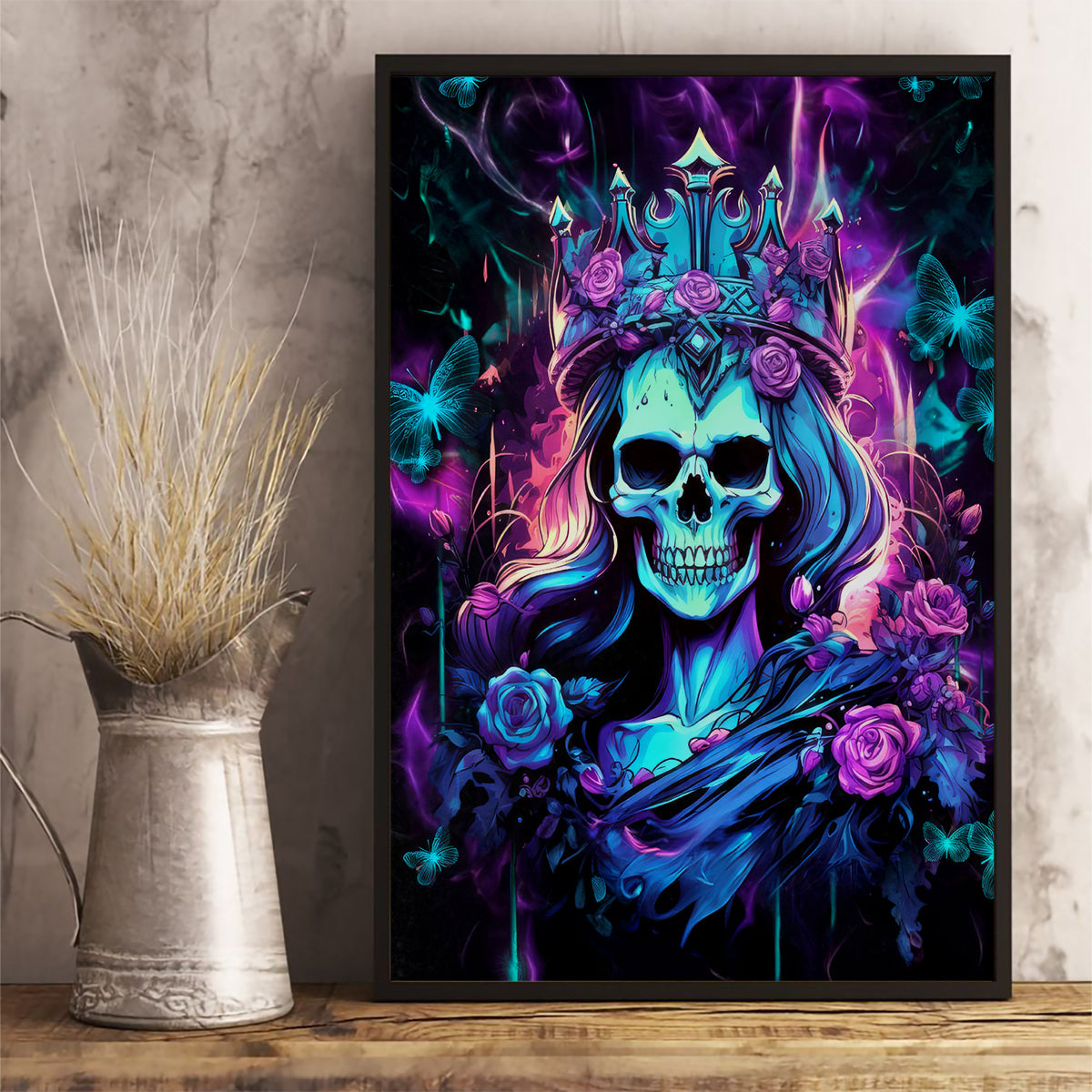 Rose Skull Canvas Wall Art Bitch I'm Not A Princess I'm The Fucking Queen - Wonder Print Shop