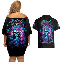 Rose Skull Couples Matching Off Shoulder Short Dress and Hawaiian Shirt Bitch I'm Not A Princess I'm The Fucking Queen - Wonder Print Shop