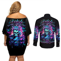 Rose Skull Couples Matching Off Shoulder Short Dress and Long Sleeve Button Shirt Bitch I'm Not A Princess I'm The Fucking Queen - Wonder Print Shop