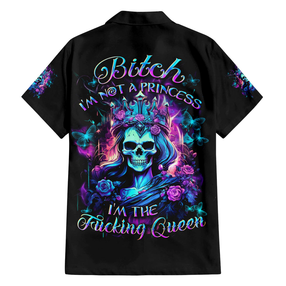 Rose Skull Family Matching Long Sleeve Bodycon Dress and Hawaiian Shirt Bitch I'm Not A Princess I'm The Fucking Queen - Wonder Print Shop