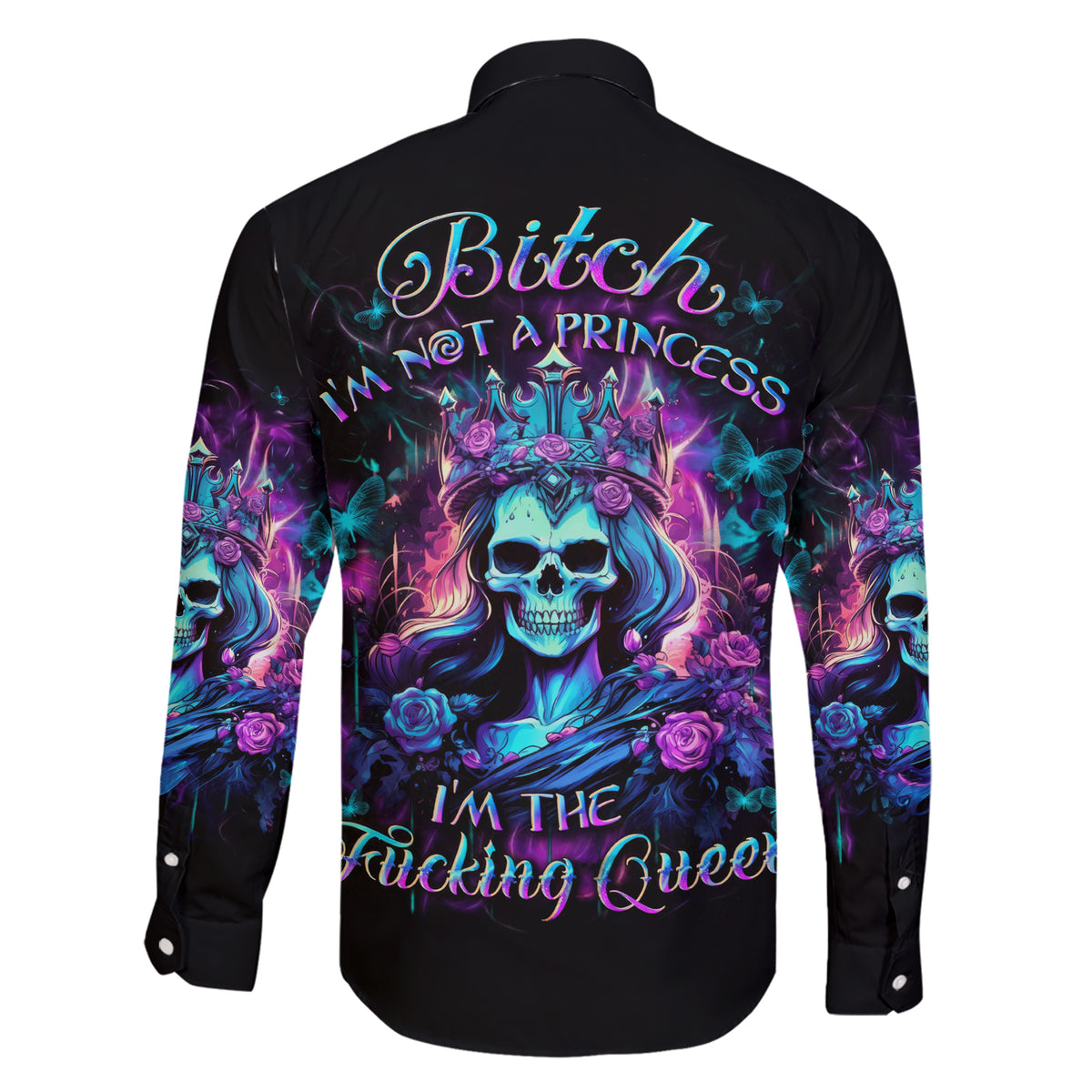 Rose Skull Family Matching Short Sleeve Bodycon Dress and Hawaiian Shirt Bitch I'm Not A Princess I'm The Fucking Queen - Wonder Print Shop