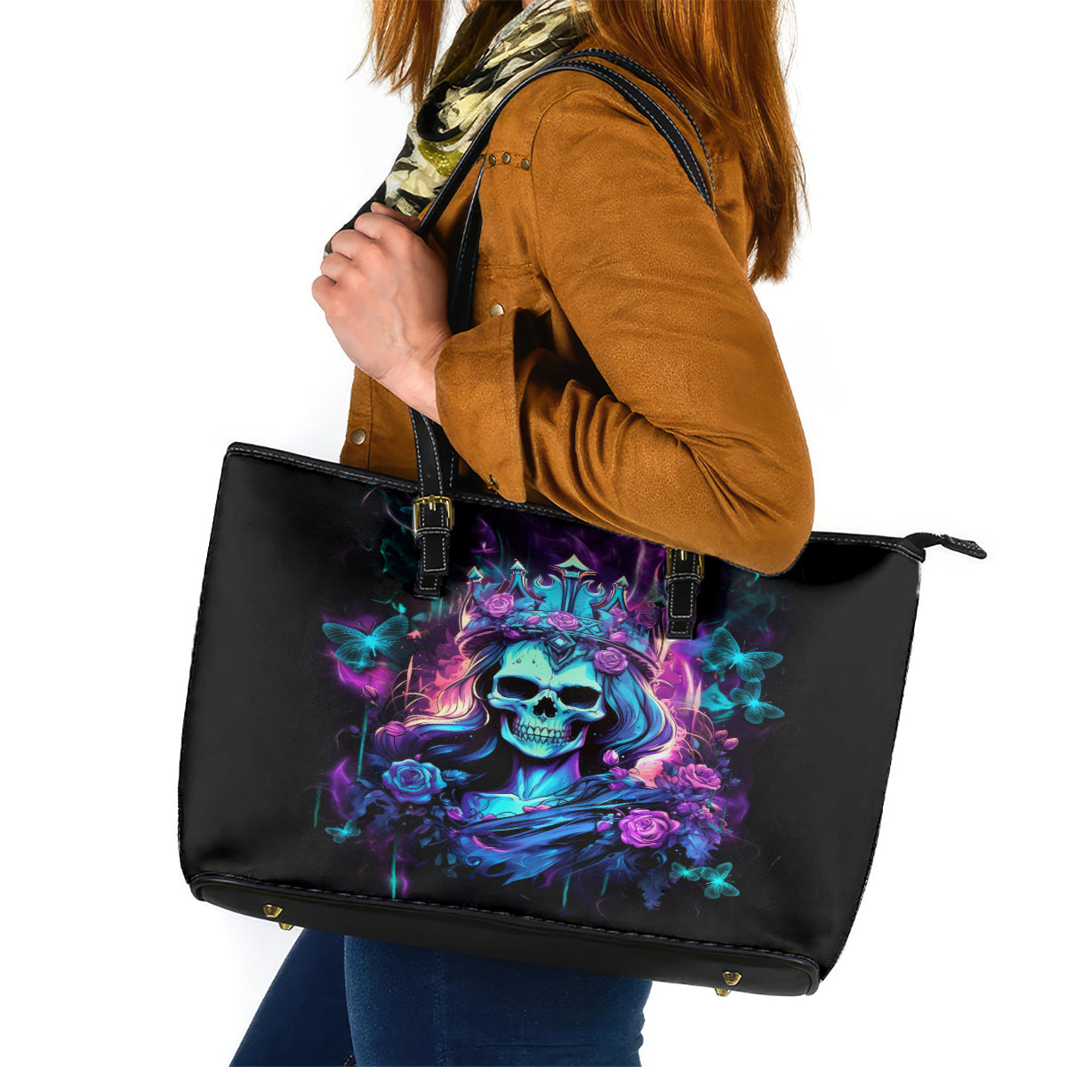 Rose Skull Leather Tote Bag Bitch I'm Not A Princess I'm The Fucking Queen - Wonder Print Shop