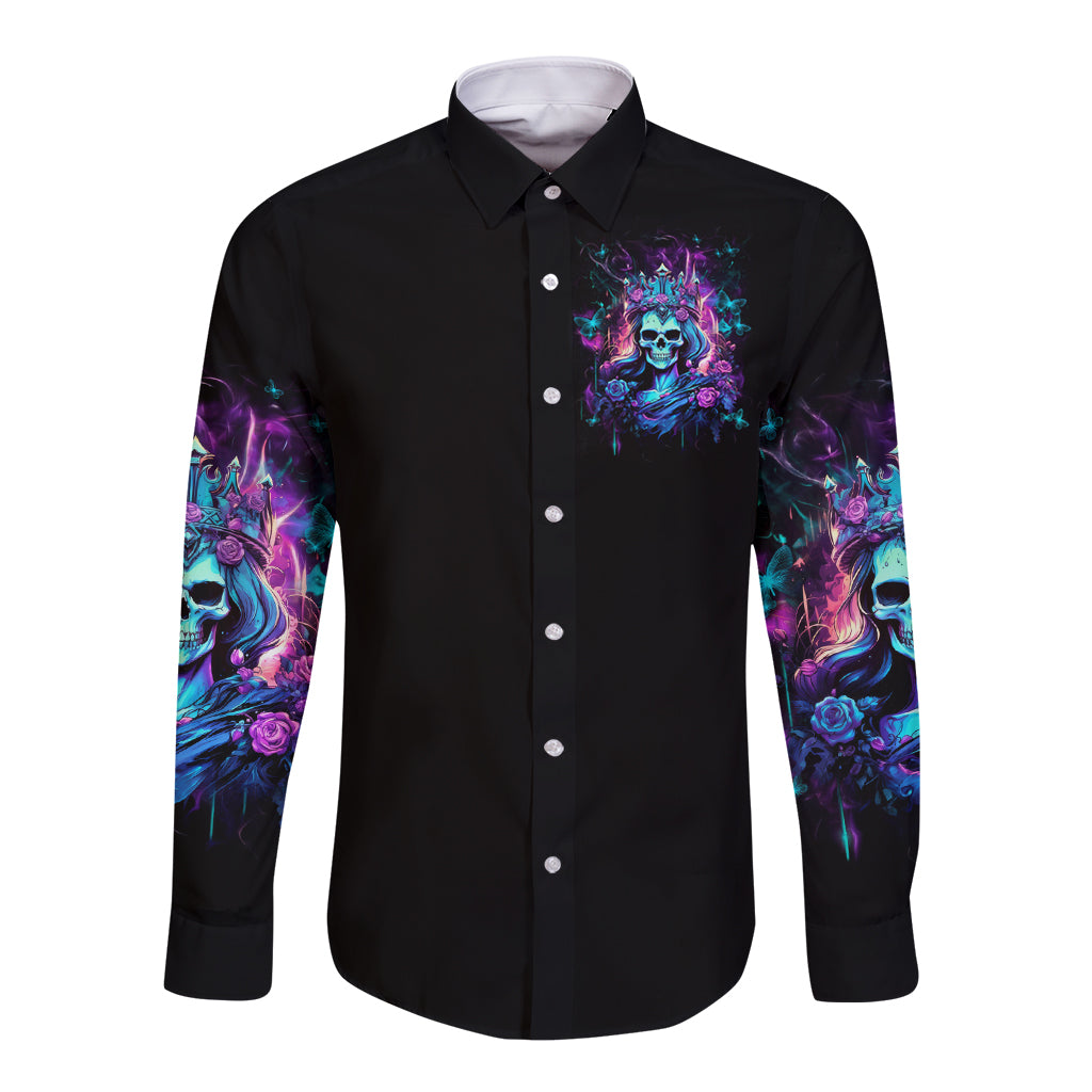 Rose Skull Long Sleeve Button Shirt Bitch I'm Not A Princess I'm The Fucking Queen - Wonder Print Shop