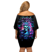 Rose Skull Off Shoulder Short Dress Bitch I'm Not A Princess I'm The Fucking Queen - Wonder Print Shop