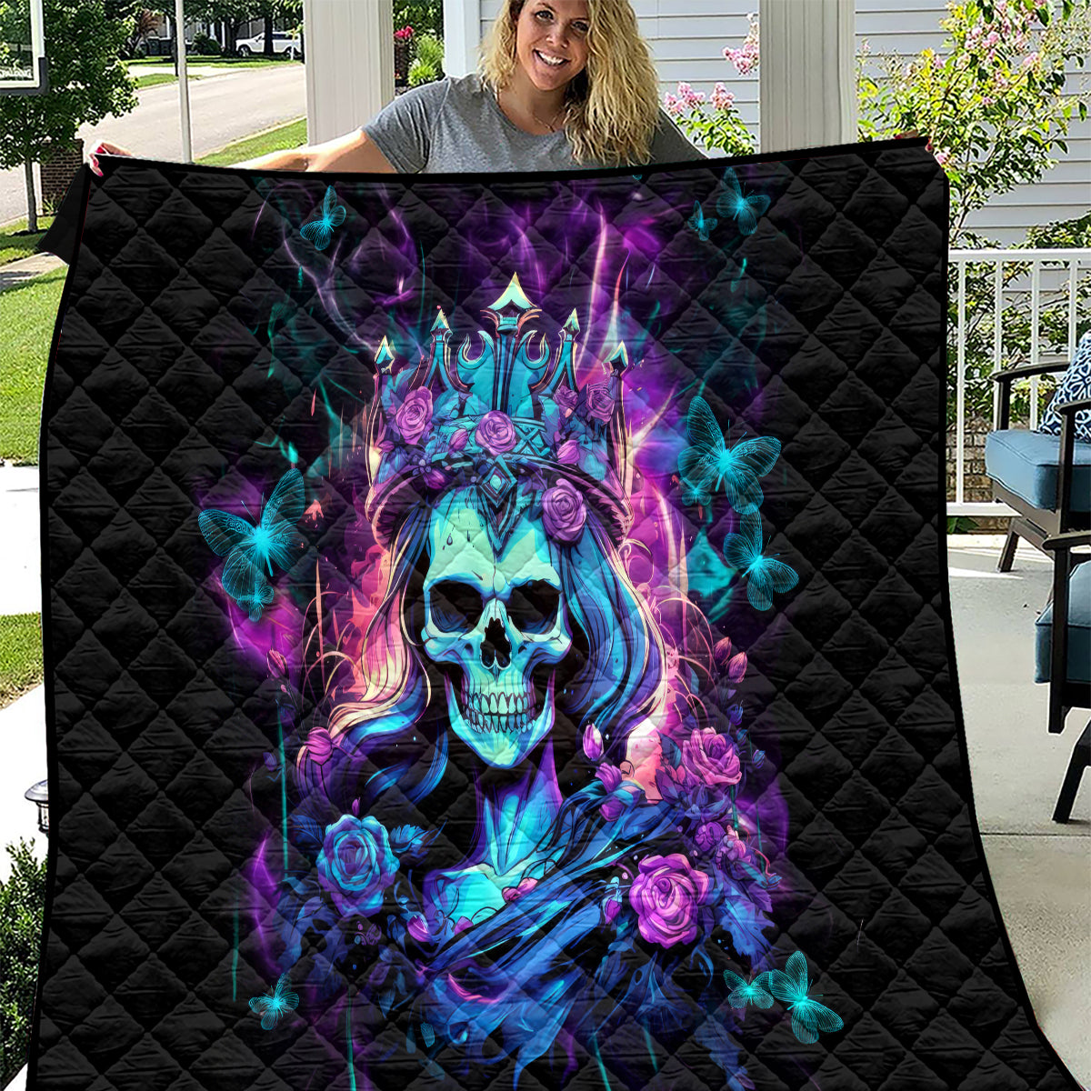 Rose Skull Quilt Bitch I'm Not A Princess I'm The Fucking Queen - Wonder Print Shop