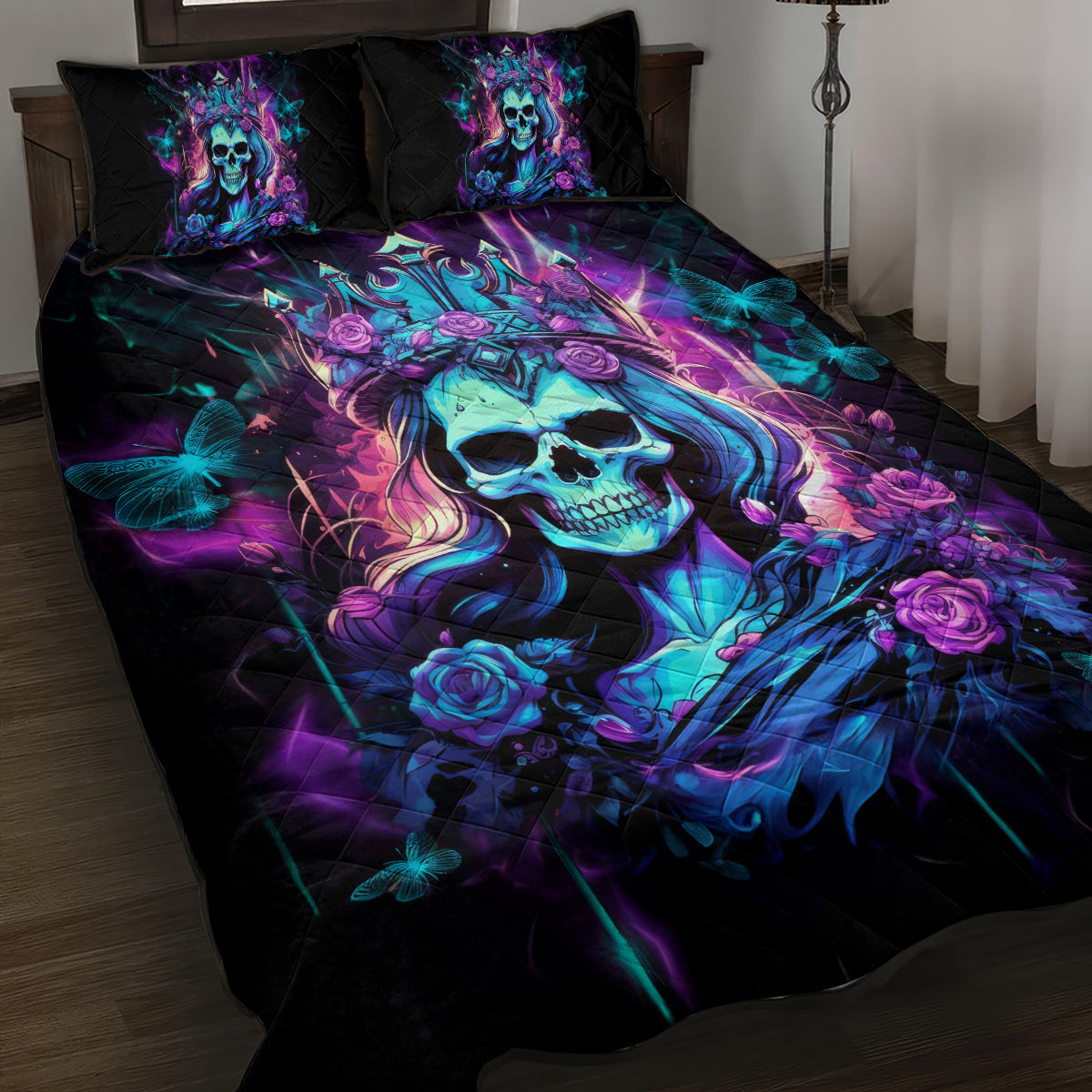 Rose Skull Quilt Bed Set Bitch I'm Not A Princess I'm The Fucking Queen - Wonder Print Shop