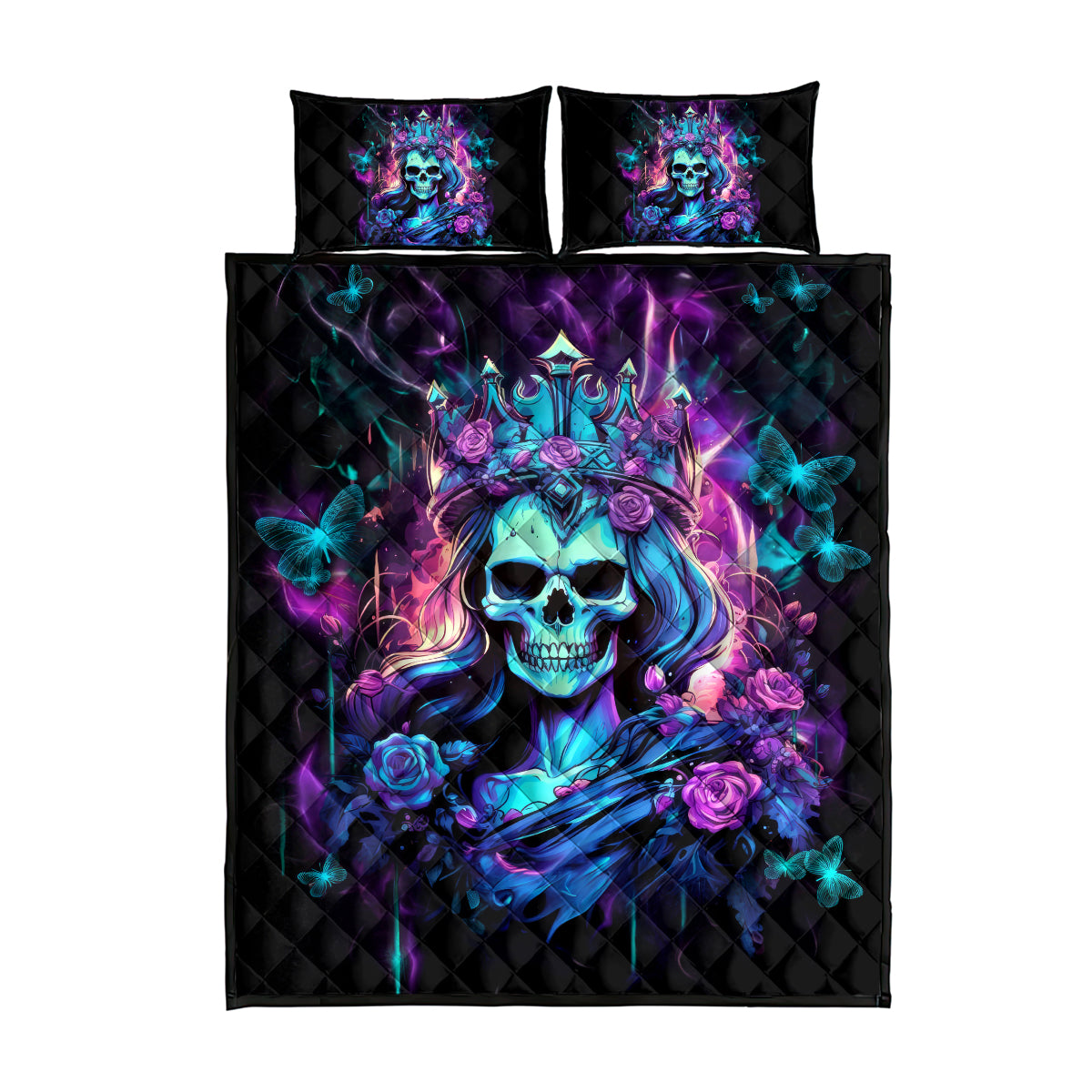 Rose Skull Quilt Bed Set Bitch I'm Not A Princess I'm The Fucking Queen - Wonder Print Shop