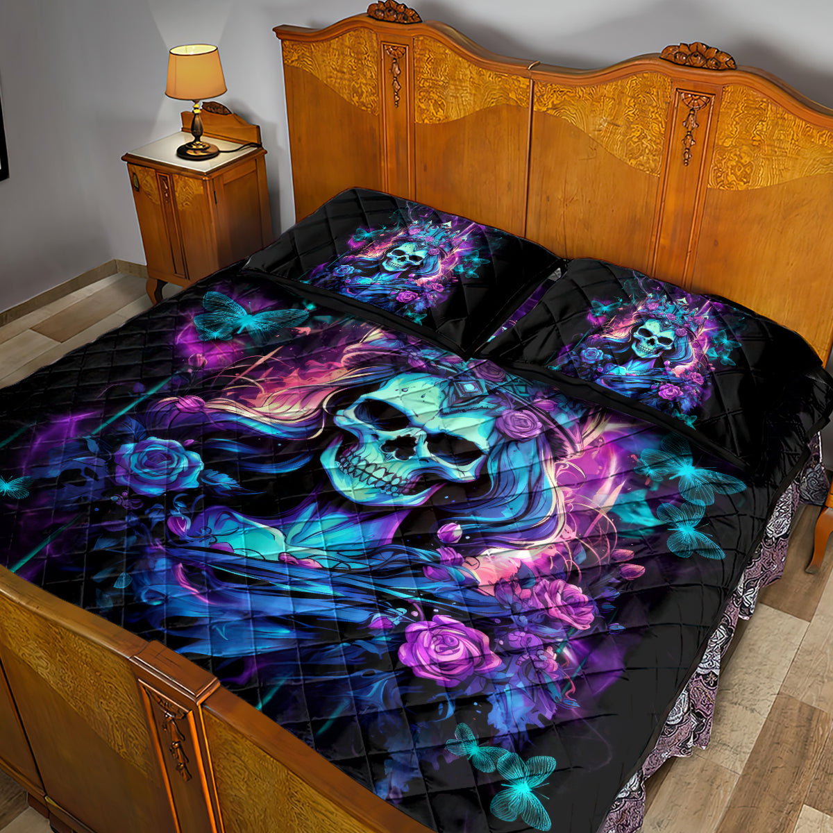 Rose Skull Quilt Bed Set Bitch I'm Not A Princess I'm The Fucking Queen - Wonder Print Shop