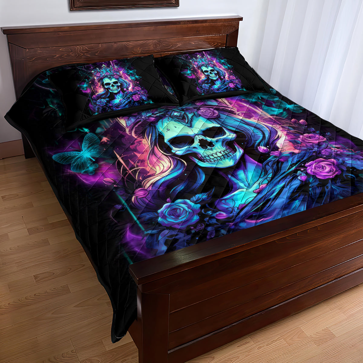 Rose Skull Quilt Bed Set Bitch I'm Not A Princess I'm The Fucking Queen - Wonder Print Shop