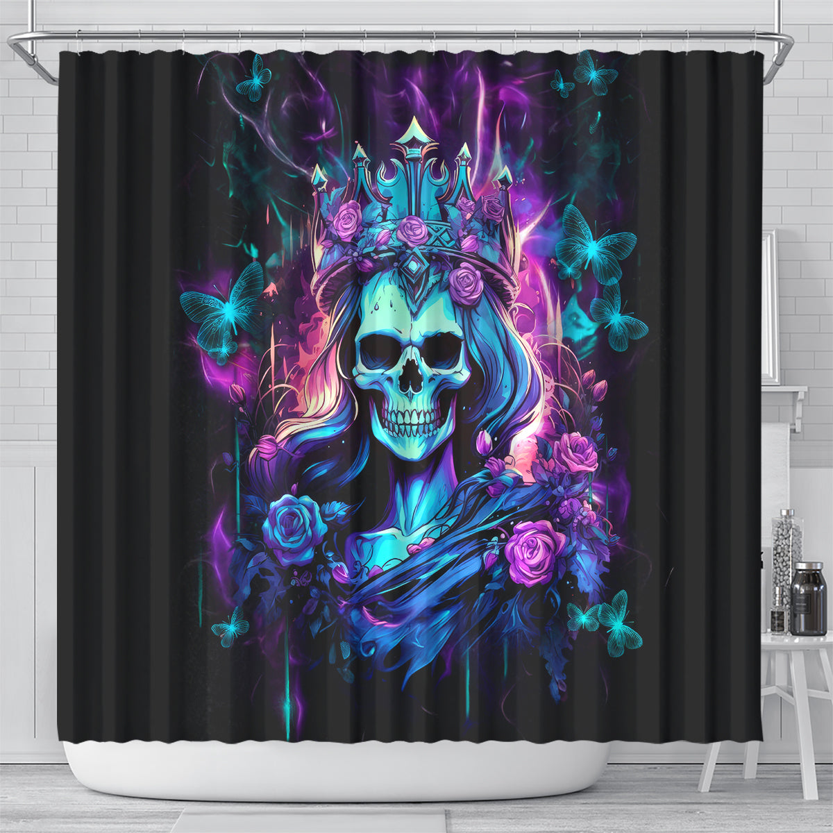 Rose Skull Shower Curtain Bitch I'm Not A Princess I'm The Fucking Queen