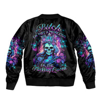 Rose Skull Sleeve Zip Bomber Jacket Bitch I'm Not A Princess I'm The Fucking Queen - Wonder Print Shop