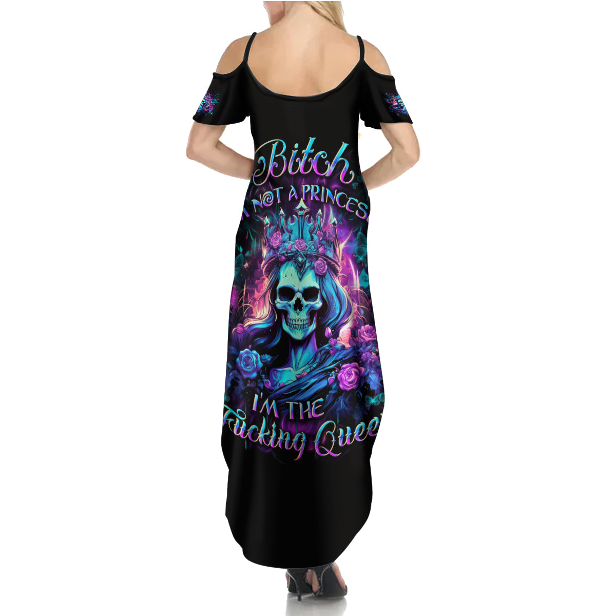 Rose Skull Summer Maxi Dress Bitch I'm Not A Princess I'm The Fucking Queen - Wonder Print Shop