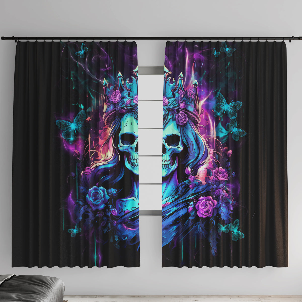 Rose Skull Window Curtain Bitch I'm Not A Princess I'm The Fucking Queen - Wonder Print Shop